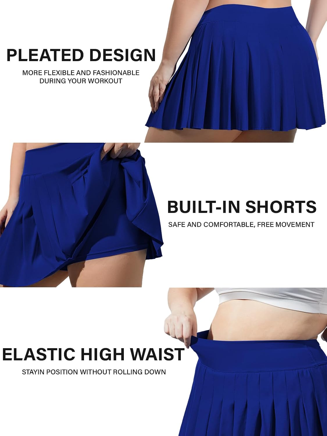 Moon Wood Women's Plus Size Pleated Tennis Skirt- Girls High Waist Athletic Golf Skirts with Shorts