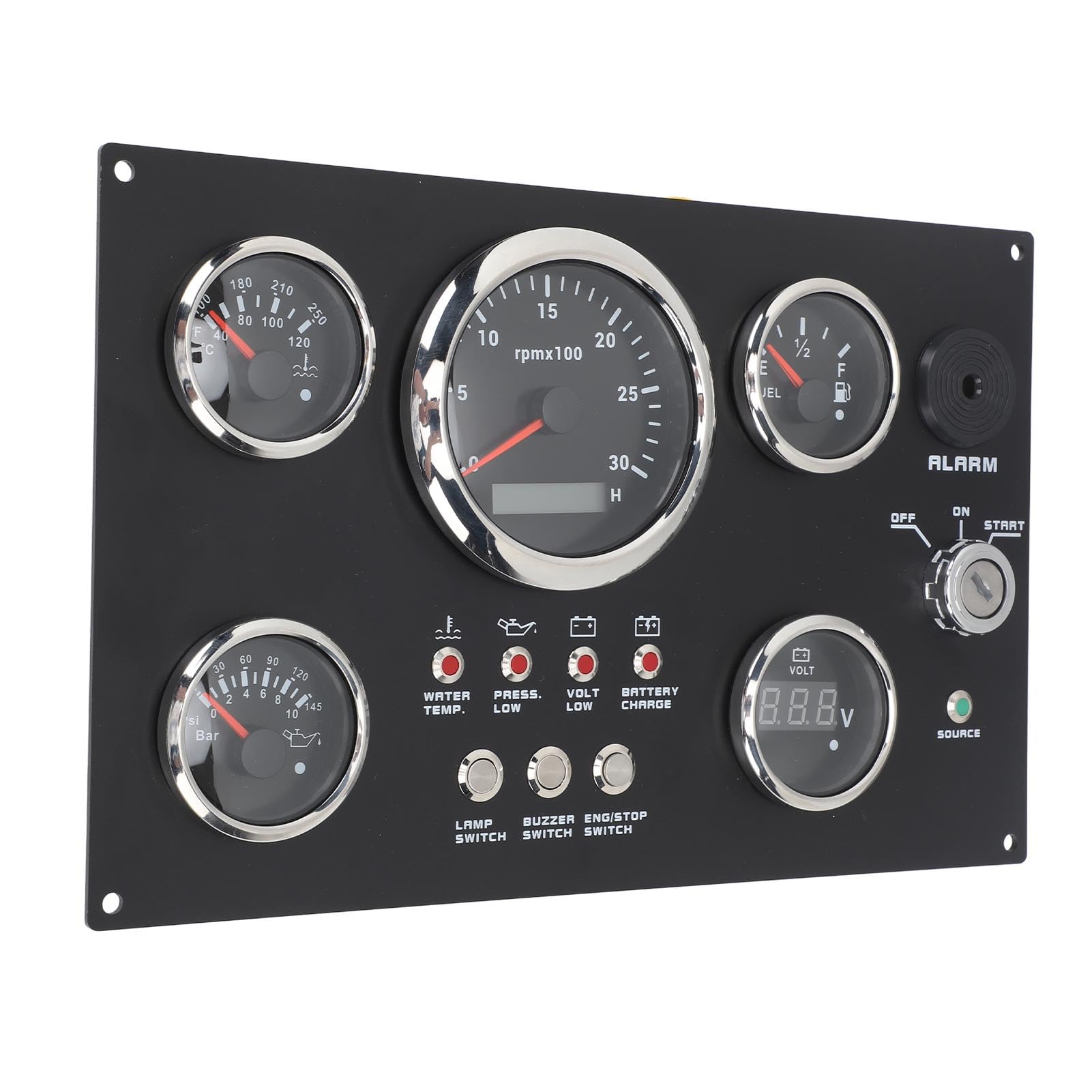 Cosiki Medidor de Presión de Aceite, Voltímetro Preciso de 85 Mm, Juego de Medidor de Panel de Instrumentos de 0 a 3000 RPM para Yate (led Rojo)