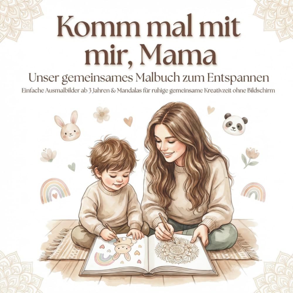 Komm mal mit mir, Mama: Unser gemeinsames Malbuch zum Entspannen | Einfache Ausmalbilder ab 3 Jahren & Mandalas für ruhige gemeinsame Kreativzeit ohne Bildschirm