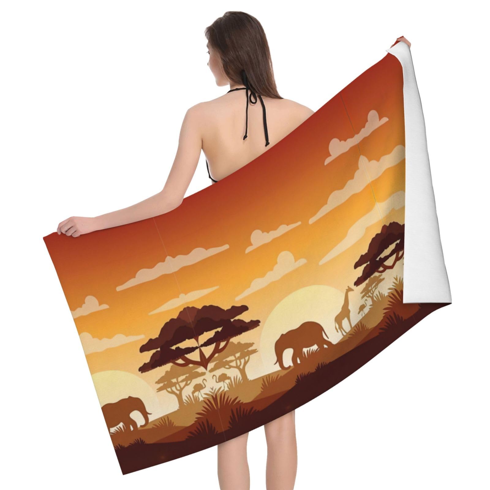 QAZWZML Home microfiber Elephant and Giraffe in The Sunset prints bath towels for travel, beach, and bathroom use. Highly absorbent and soft pool towels for men and women, quick drying