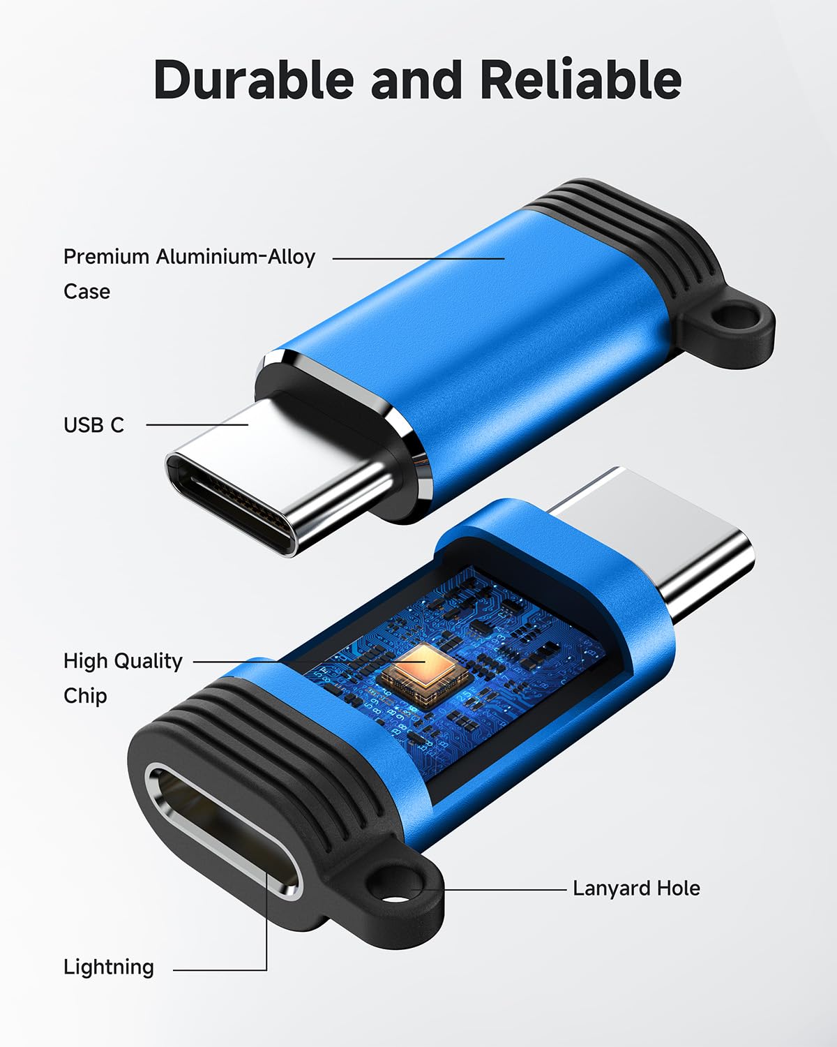 LERTOSEN Lightning to USB C Adapter 4 Pack, Fast Charging & Data Sync for iPhone 15/16/17 Pro/Pro Max, Charger Adapter Accessory (Not for Audio/OTG)-Blue: 4 Pack Blue