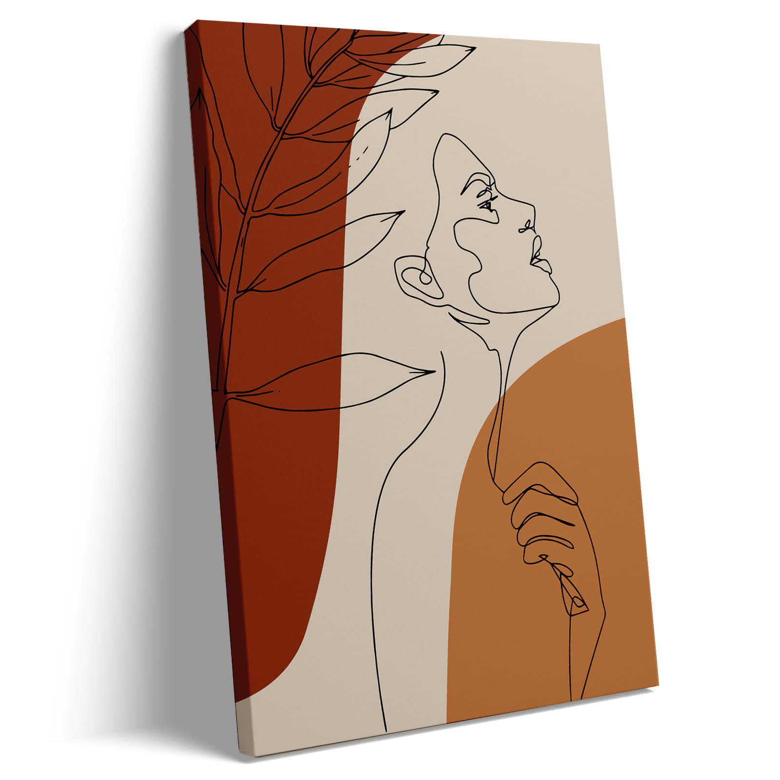 Boho Woman Wall Art Minimalist Botanical Line Art Wall Decor for Living Room Abstract Woman Wall Art Line Drawing Terracotta Poster Boho Mid Century Modern Prints for Bedroom Decor 40x60cm (Wood
