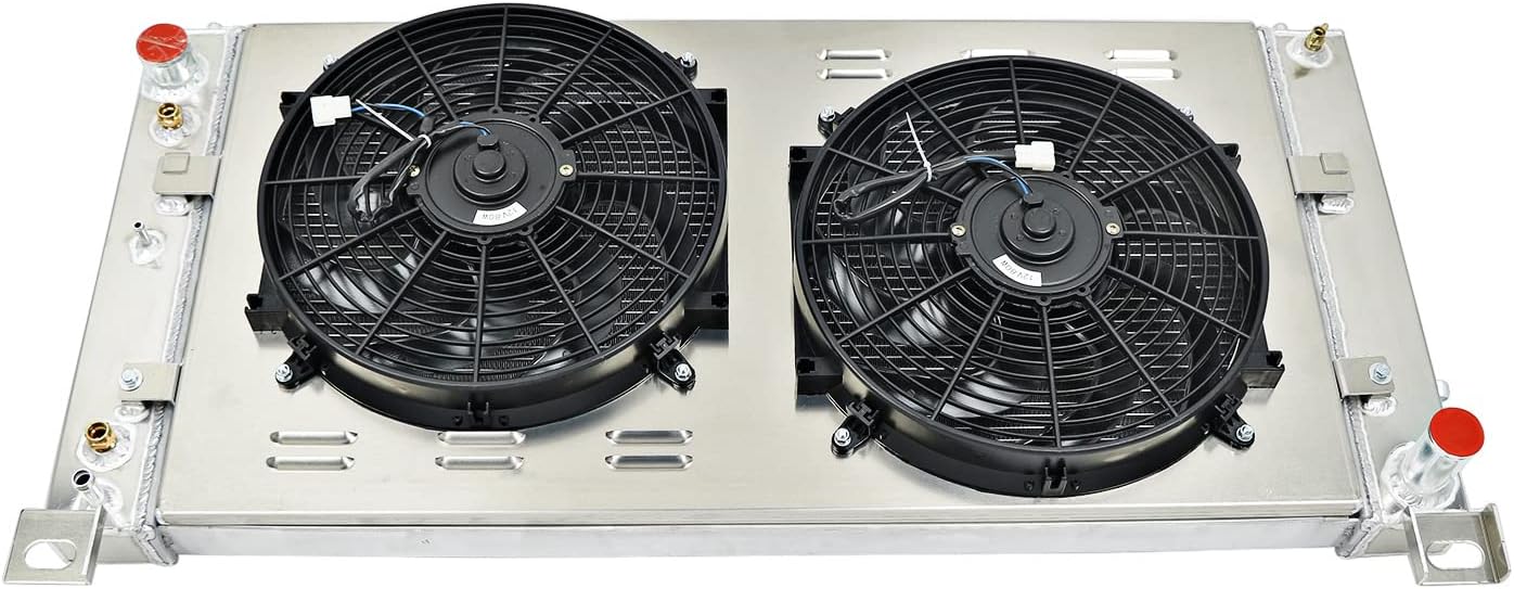 CU2370 4 Row Radiator for 1999-2013 Chevy Silverado/Gmc Sierra 1500/3500 Radiador for 2002-2014 Cadillac Escalade Aluminum Crossflow Radiators Shroud 2x14" Fans Thermostat Relay Kit