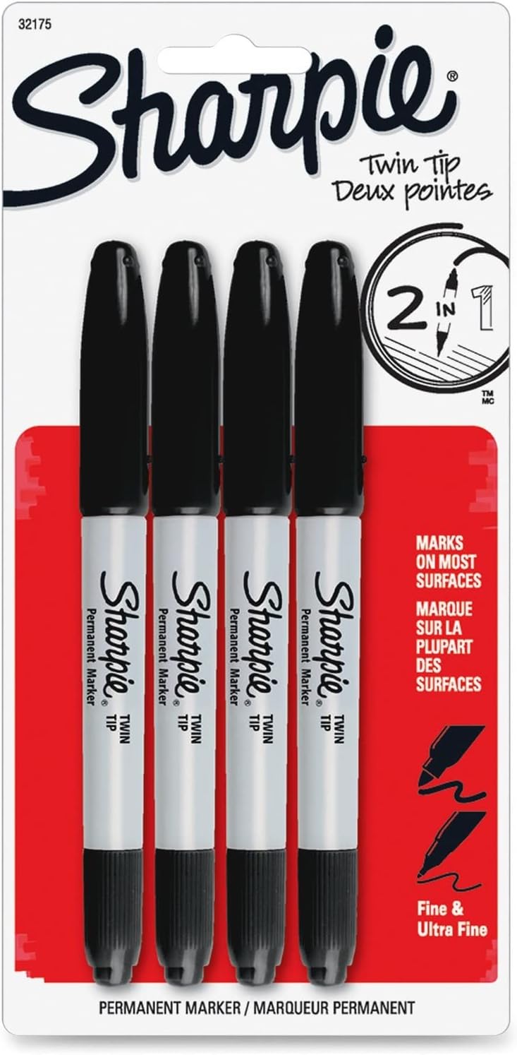 Sharpie® Twin-Tip Permanent Markers, Black, Pack Of 4