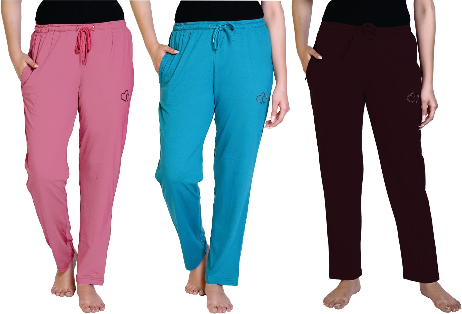 Women's Cotton Printed Pyjama/Track Pant Lower with Pockets and Drawstring for Summers (Pack of 3)