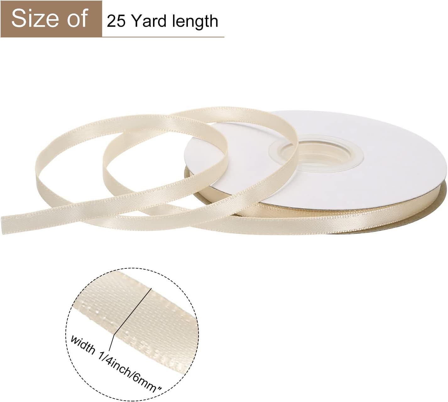 TOP-VIGOR 6mm 25 Yard Satin Ribbon, Single Sided Grosgrain Thin Solid Silk Ribbon - Image 2