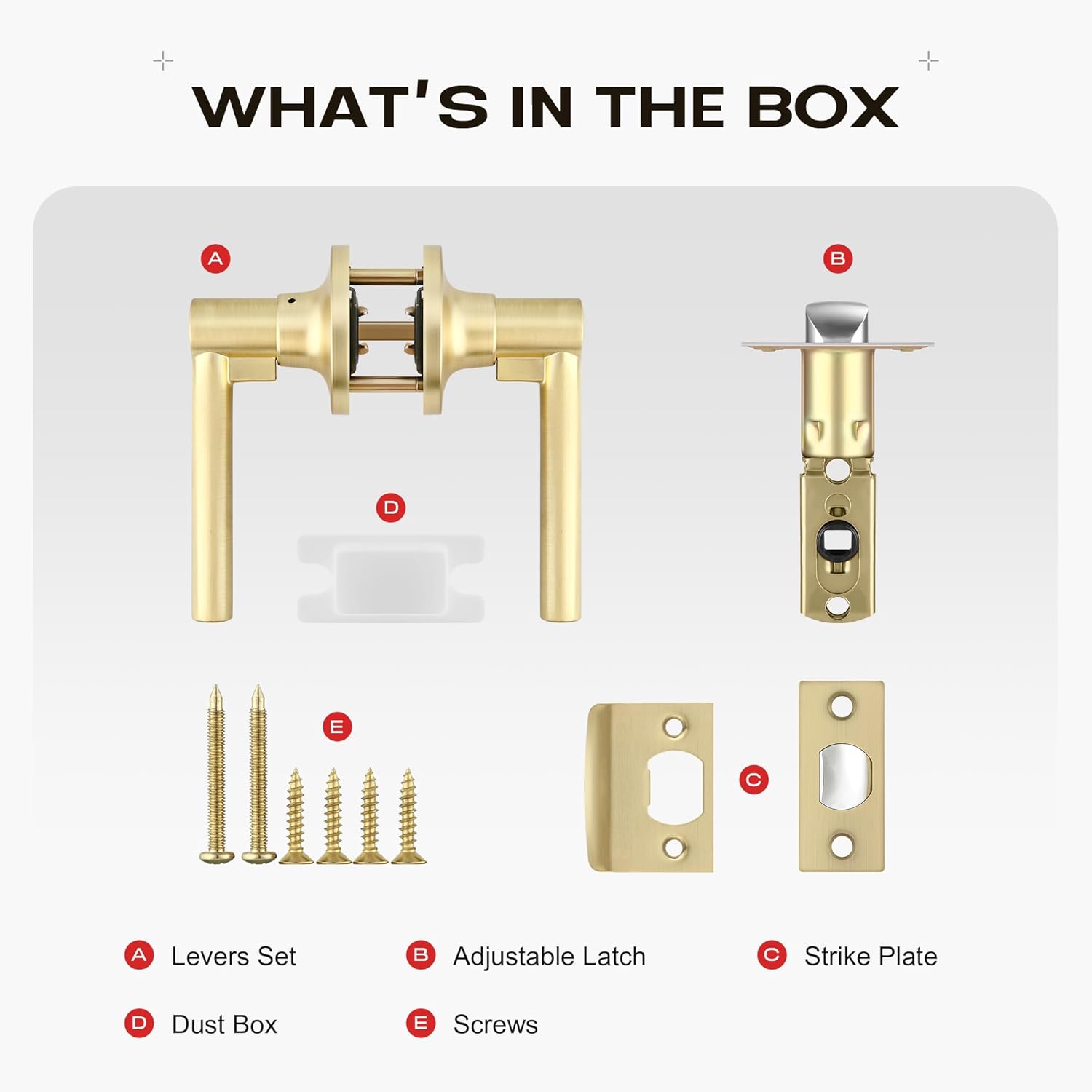 2 Pcs Passage Gold Door Knobs, Interior Door Handle Satin Brass Interior Gold Door Lock Keyless for Closet Indoor Door Locks