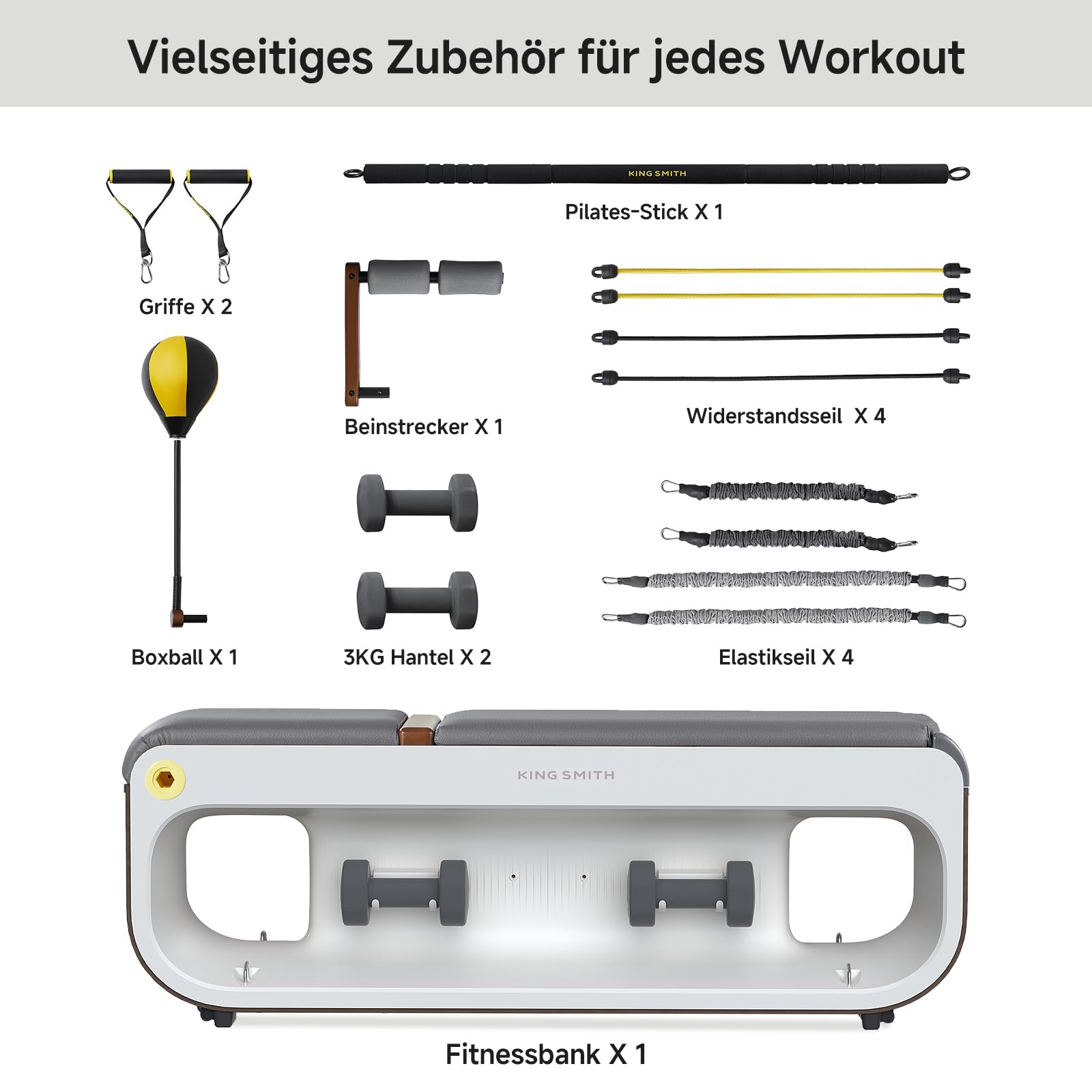 KINGSMITH Hantelbank Klappbar Verstellbar, Multifunktions Training Bank für Ganzkörper-workout mit Hanteln, Hantelbänke für die ganze Familie