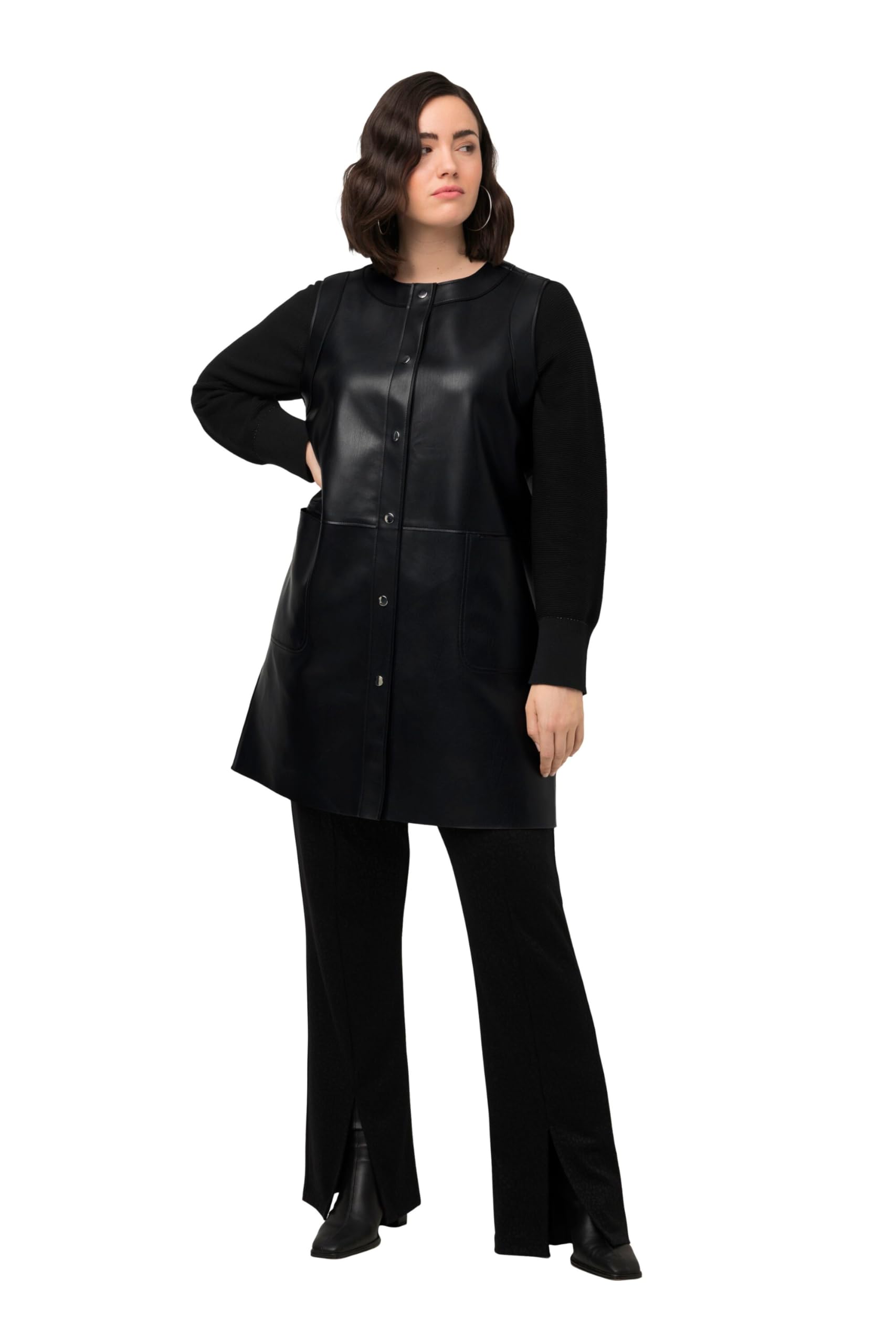 Ulla Popken Damen große Größen Übergrößen Plus Size Wendeweste, Nappa-/Verlourslederoptik, Rundhals, ärmellos 814350