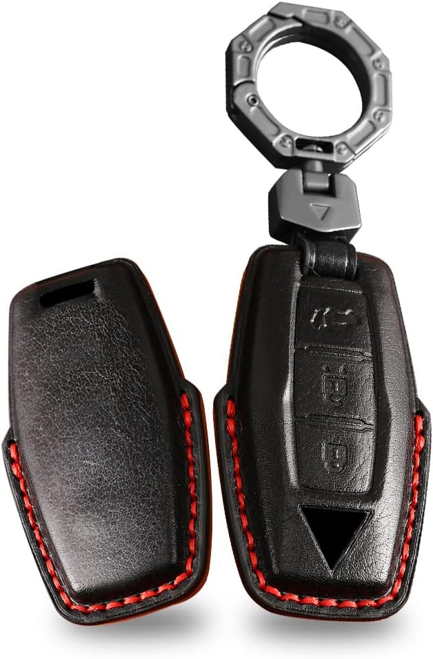 ontto 3-Button Key Sleeve Leather Car Key Skin Fit for Mitsubishi Outlander 2022 2023 Accessories Smart Remote Key Fob Cover Key Glove Stylish Key Jacket Red