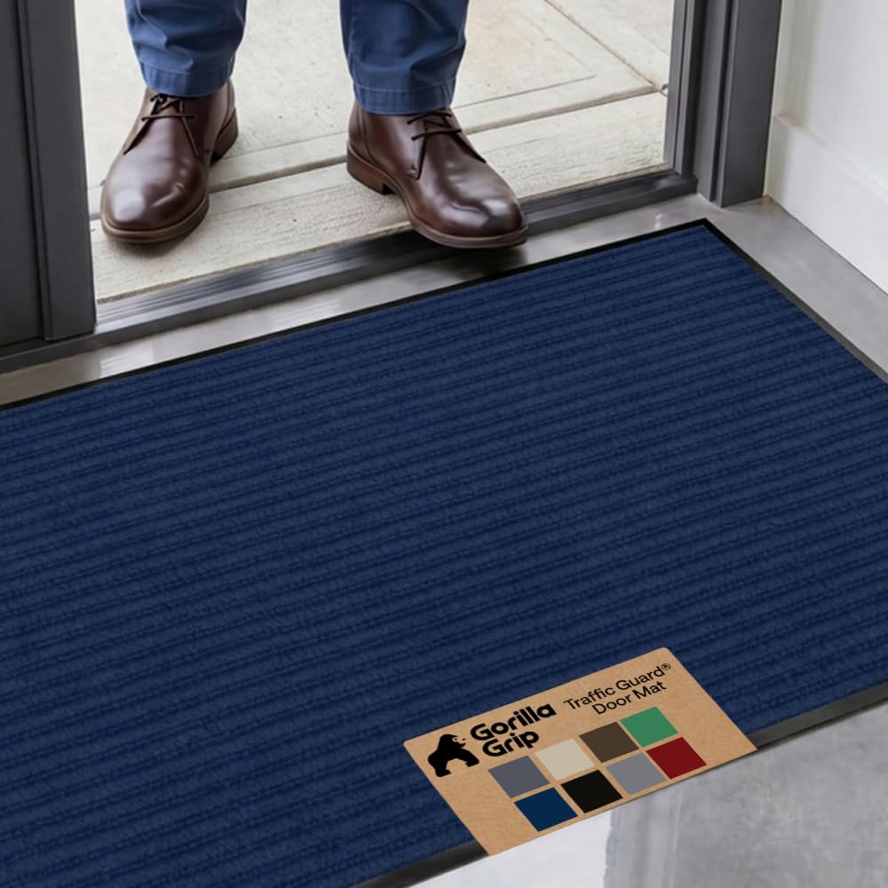 GORILLA GRIP Traffic Guard Indoor Outdoor Heavy Duty Door Mat, 47x35 Blue