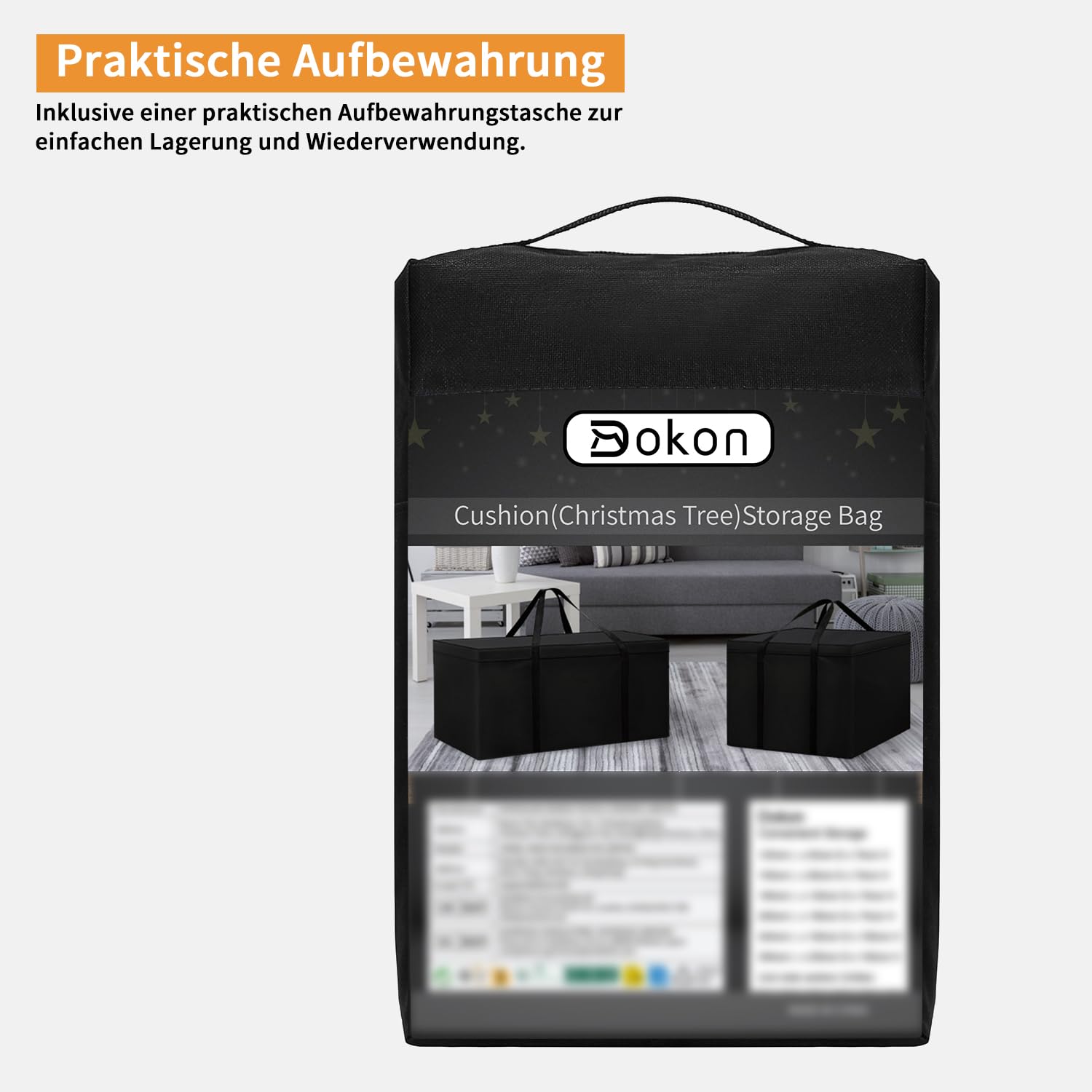 Dokon Aufbewahrungstasche Gartenauflagen Wasserdicht Weihnachtsbaum Aufbewahrung Robustes Oxford-Gewebe Auflagentasche Gartenpolster, Schutzhülle für Polsterauflagen (80x80x60cm) - Schwarz