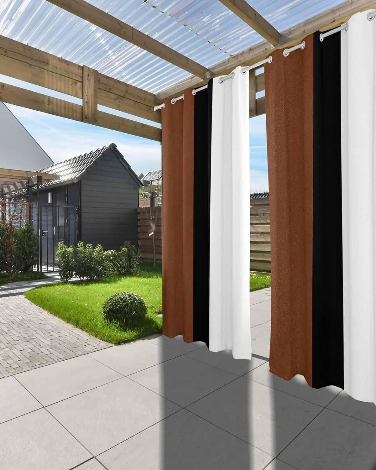 Outdoor Curtains Brown Black White Waterproof Curtain for Patio Boho Style Indoor/Outdoor Curtain Light Filtering Grommet Outside Curtains Panels for Patio Gazebo Balcony 54 x 108 Inch Set of 2