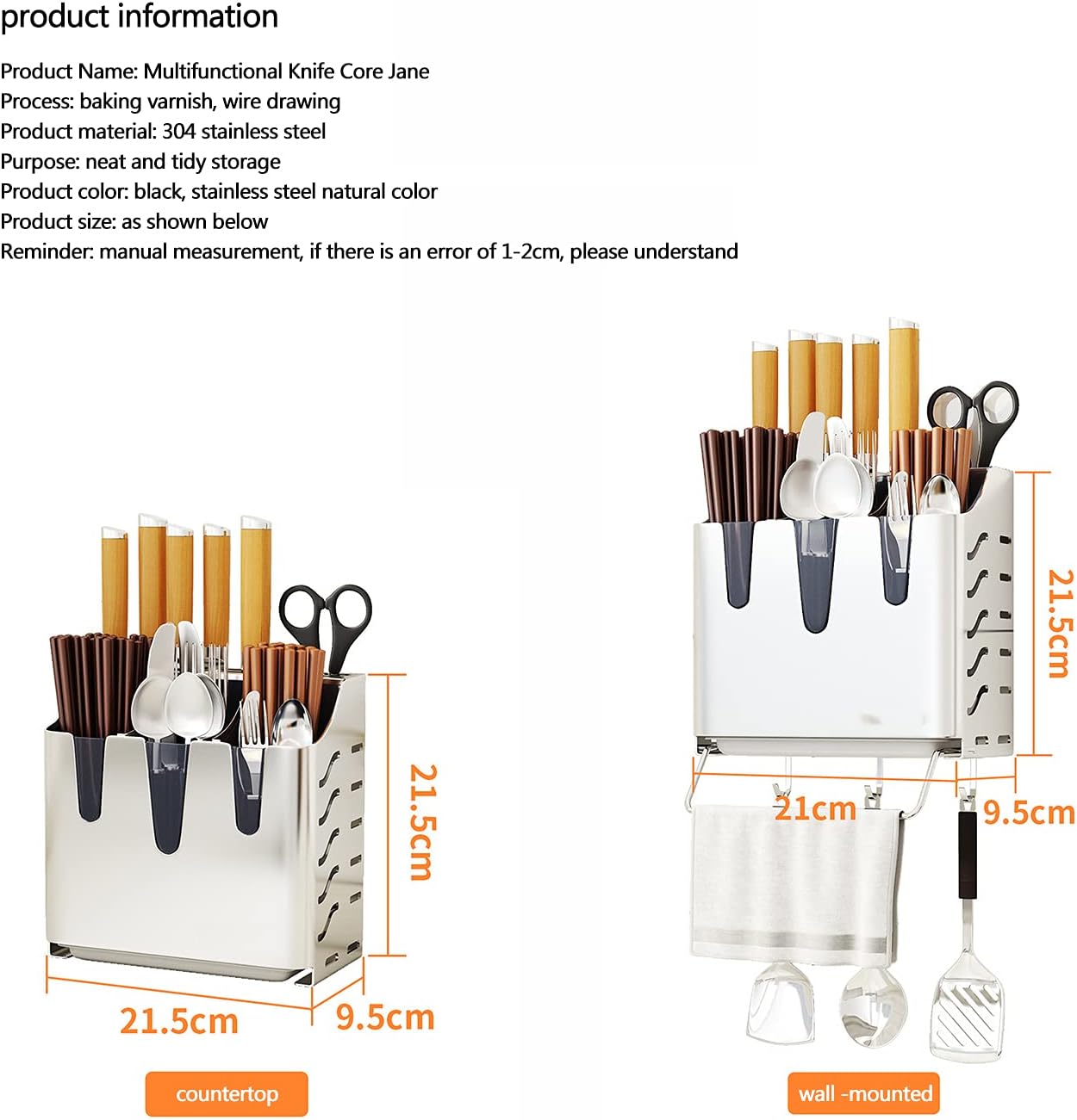 Kitchen Utensil Holder, Utensil Crock with Tower Hook Bar, Utensil Holders, Organizing The Countertop, Stability & No Tipping Over, for Home Decor, Black Silver,Silver,countertop