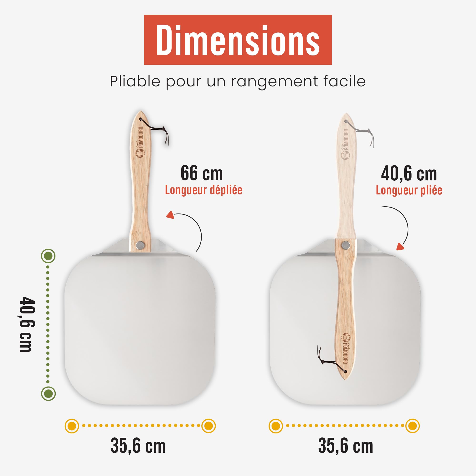Chef Pomodoro Pelle a Pizza, Spatule Pizza 36,6 cm x 40,6 cm - Pelle Pizza en Aluminium de Haute Qualité - Pelle à Pizza Gourmande - Pizzas, Tarte Flambée