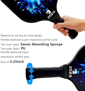 ZOEA Pickleball Paddle, Graphite Pickleball Racket with Carbon Fiber Surface and Polymer Honeycomb Composite Core for Outdoor and Indoor, Durable and Light Weight | Graphite, Carbon Fiber Surface, Outdoor and Indoor, Durable, Light Weight