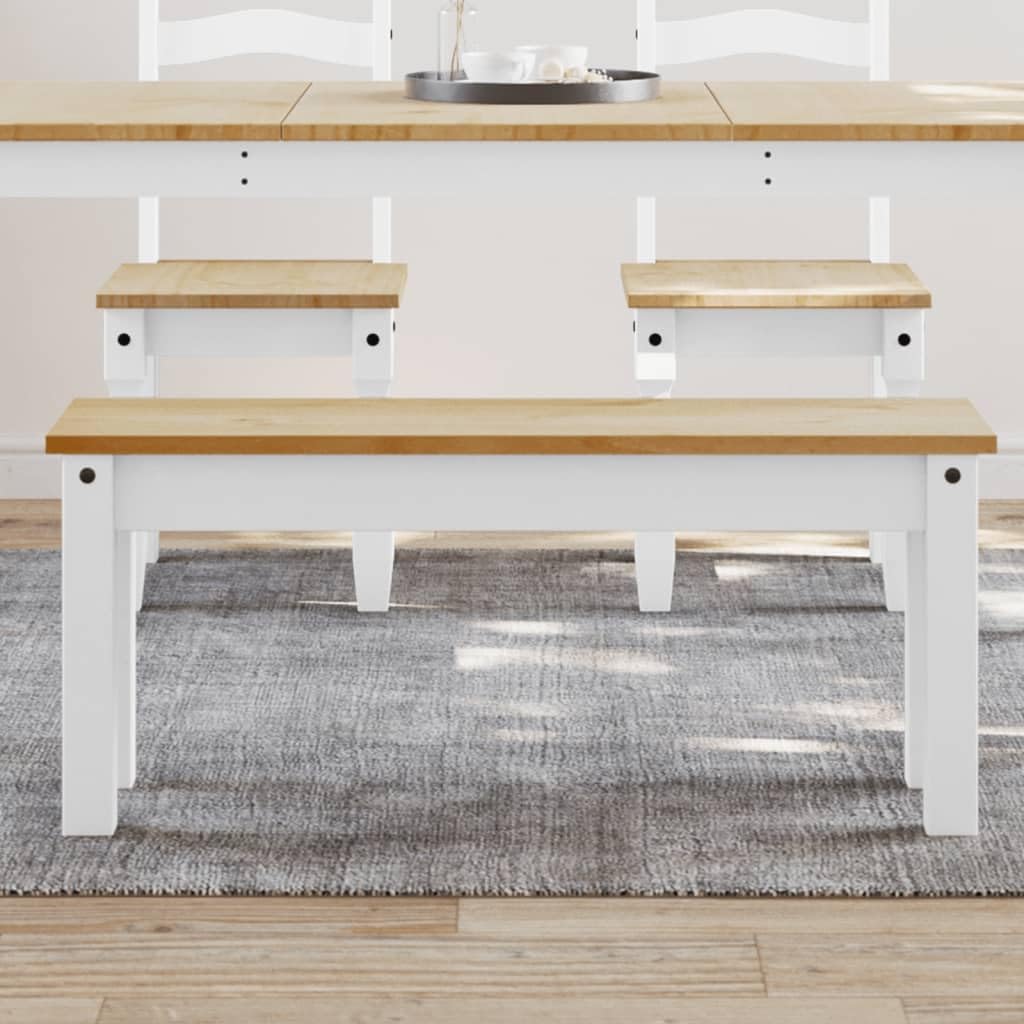 vidaXL Essbank Panama, Sitzbank mit Holzbeinen, Holzbank für Küche Esszimmer Flur, Küchenbank Esszimmerbank, Landhausstil, Weiß Massivholz Kiefer