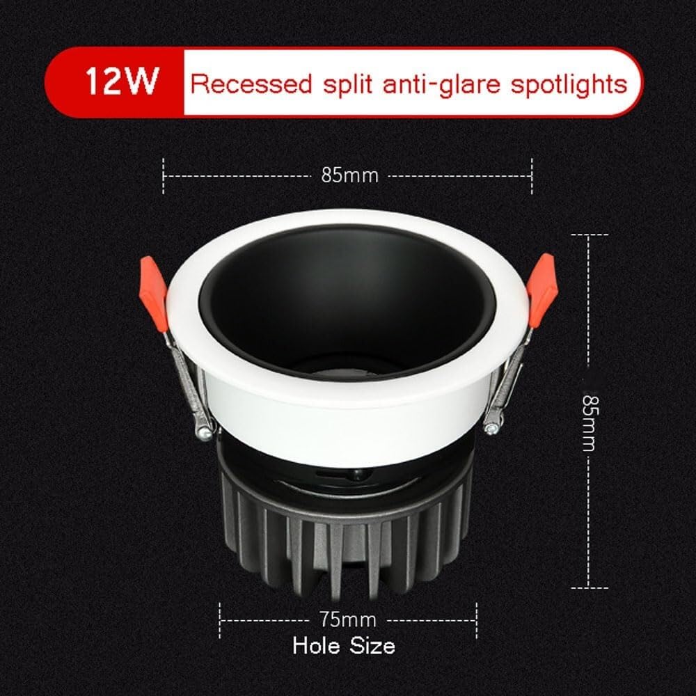 XBTGS LED-Einbauleuchte, 8,4 cm, 12 W, 3 CCT 3500 K/4000 K/6000 K wählbar, schmale Einfassung, LED-Dosenleuchten, Waschbecken-Ghts, Weiß - 6000 K, Weiß - 6000 K