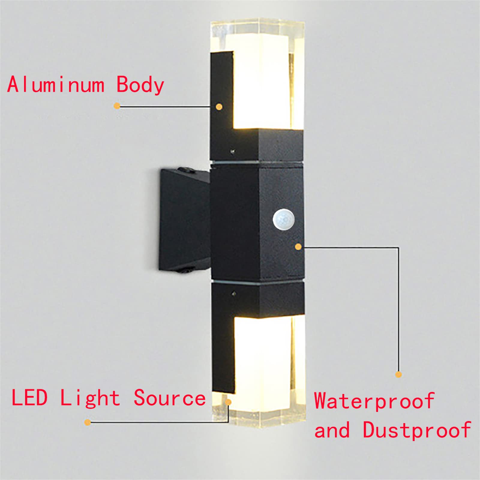LED Wandleuchte Außen/Innen mit Bewegungsmelder IP65 Außenlampe Sensor Induktion Außenbeleuchtung Wand Alu Außenwandleuchte 24W Schwarz Rechteck Wandlampe Veranda Garage Balkon Flur (Kaltweiss 6000K)