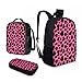 Howilath Pink Cows Print 3 Pcs Canvas Daypack Casual School Bag for Girls, 17 Inch Backpack Set Teen Boys Shoulder School Bags Insulated Lunchbox with Pencil Case