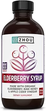Zhou Nutrition Elder-Mune+ Syrup - Natural Wellness - 8 Fl Oz Glass Bottle | Organic Black Elderbery Syrup for Adults, Immune Support Elixir with Apple Cider Vinegar, Echinacea Tincture