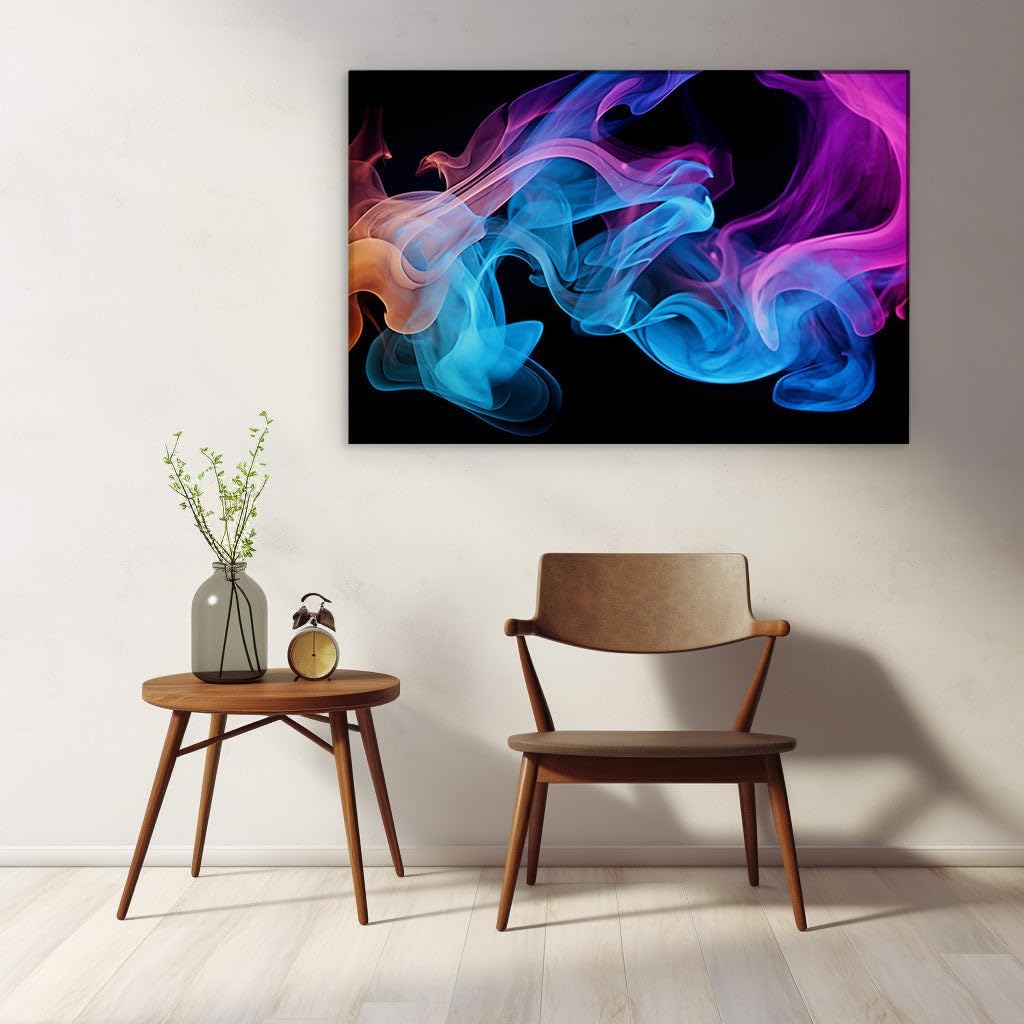 Canvas for Living room. Ethereal Smoke Dance: A Vivid Display of Digital Artistry against the Night's Canvas, 27 x 18 inch Canvas Wall Art - Abstract By Atmosphere - Modern Home Decor