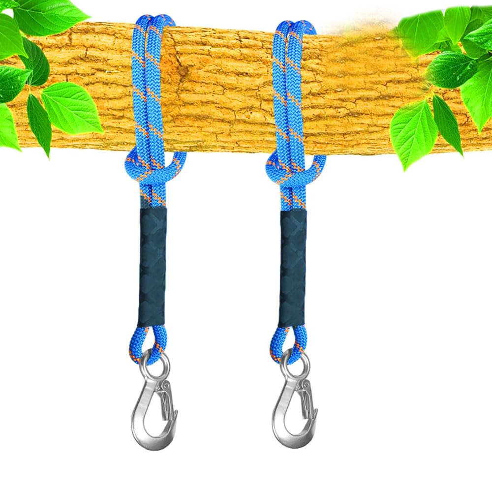 Corda per Altalena per Albero, 2 Pezzi Corda per Altalena, 50cm Corda Altalena con Gancio Resistente, Set di Fissaggio per Campeggio All'Aperto, Amaca, Altalene, Blu