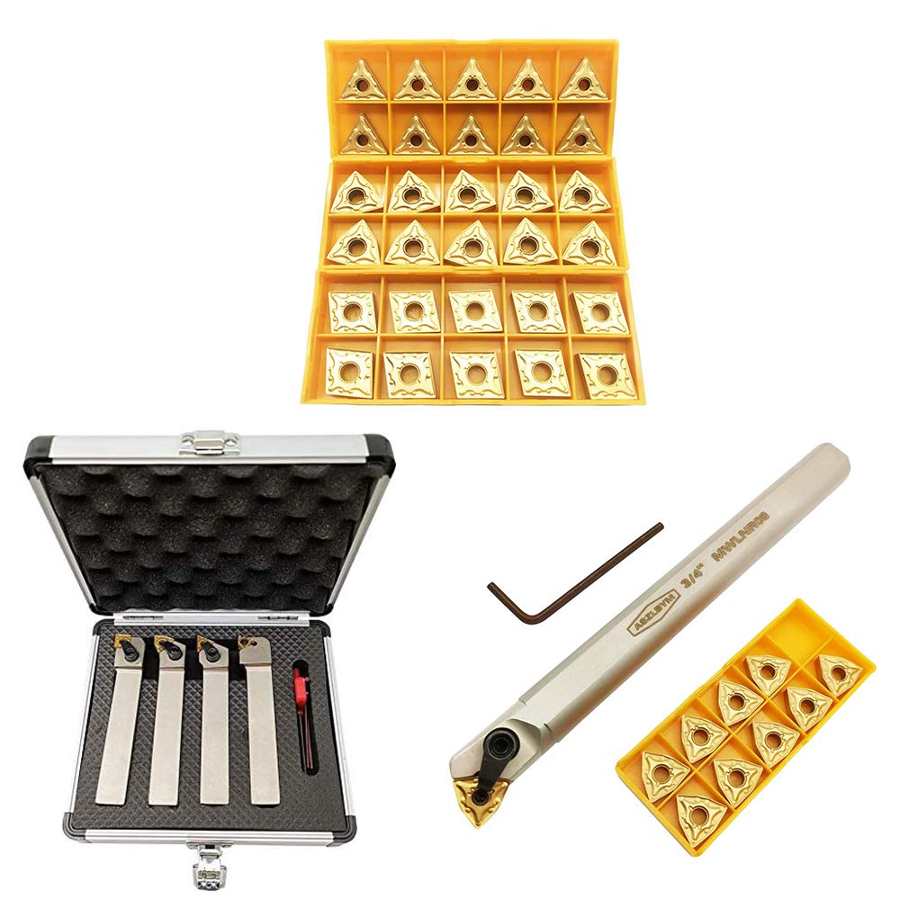 3/4" Metal Lathe Indexable Cutting Turning Tool Holder Set with Indexable Internal Boring Bar with 30pcs Carbide Turning Insert