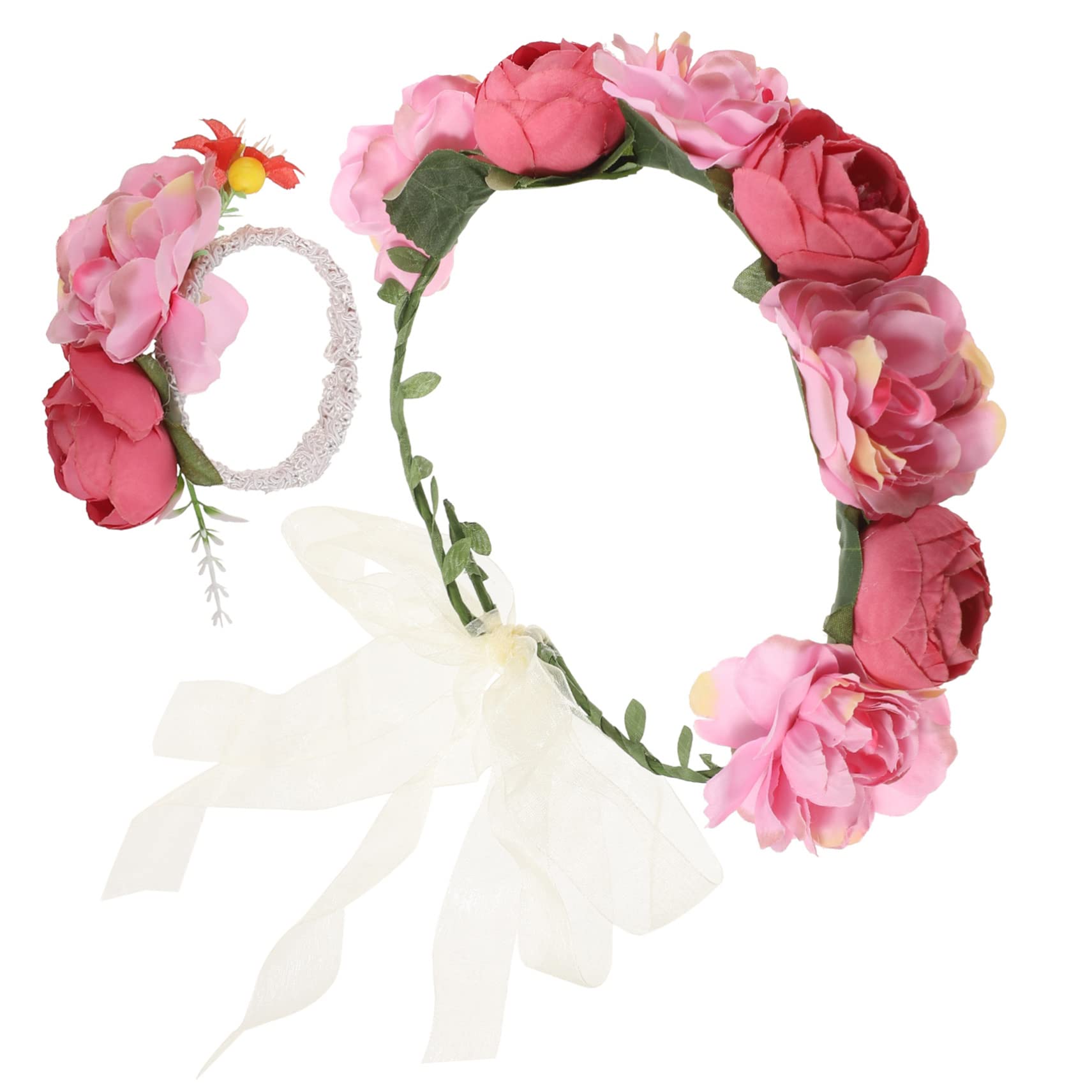 Didiseaon 4 Set fascia per ghirlanda hair charms hair jewelry bandana corone di fate per le donne diadema di fiori floreali Tiara Fiori per fasce di fiori per le donne tessuto rosa