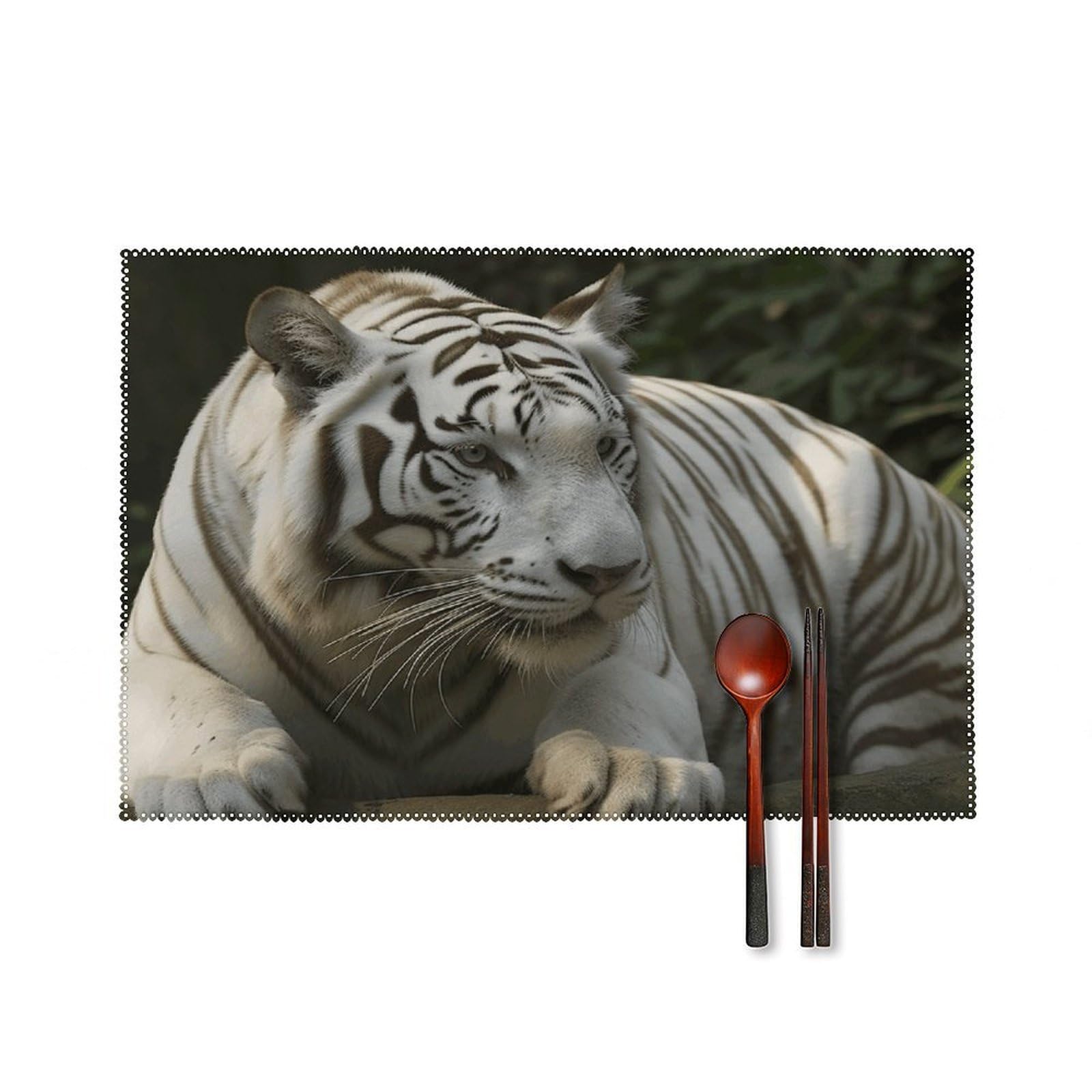 White Bengal Tiger Placemats Set of 6 Non-Slip Heat Resistant Table Mats Canvas Washable Cloth Place Mats Easy to Clean Premium Placemat for Kitchen Dining Table Decoration