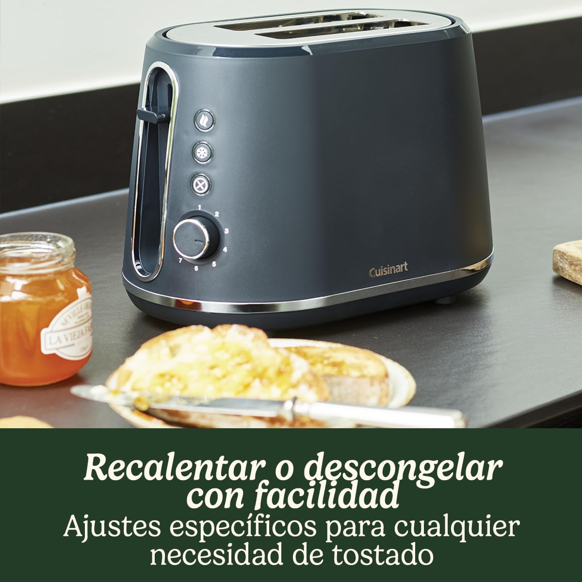 Cuisinart Tostadora de 2 rebanadas | Ranuras extra profundas, ideales para pan grueso y rosquillas | Palanca de elevación | 7 niveles de tostado más descongelación | Disponible hervidor a juego | Gris