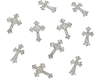 yueton 10PCS Cross Nail Charms Bling Rhinestone Cross Nail Decoration Punk Nail Art Supplies DIY Nail Design Supplies