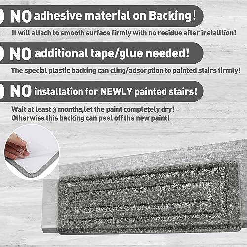 PURE ERA Bullnose Carpet Stair Treads Set Tape Free Non-Slip Indoor Stair Protectors Pet Friendly Rugs 9.5" x 30"(14 Pieces,Grey Rectangular) - Thumbnail 6
