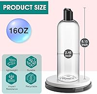 Vista 2 de 3 piezas de botellas de champú y acondicionador de viaje recargables de plástico transparente de 16 oz con tapas de disco negro, botellas vacías