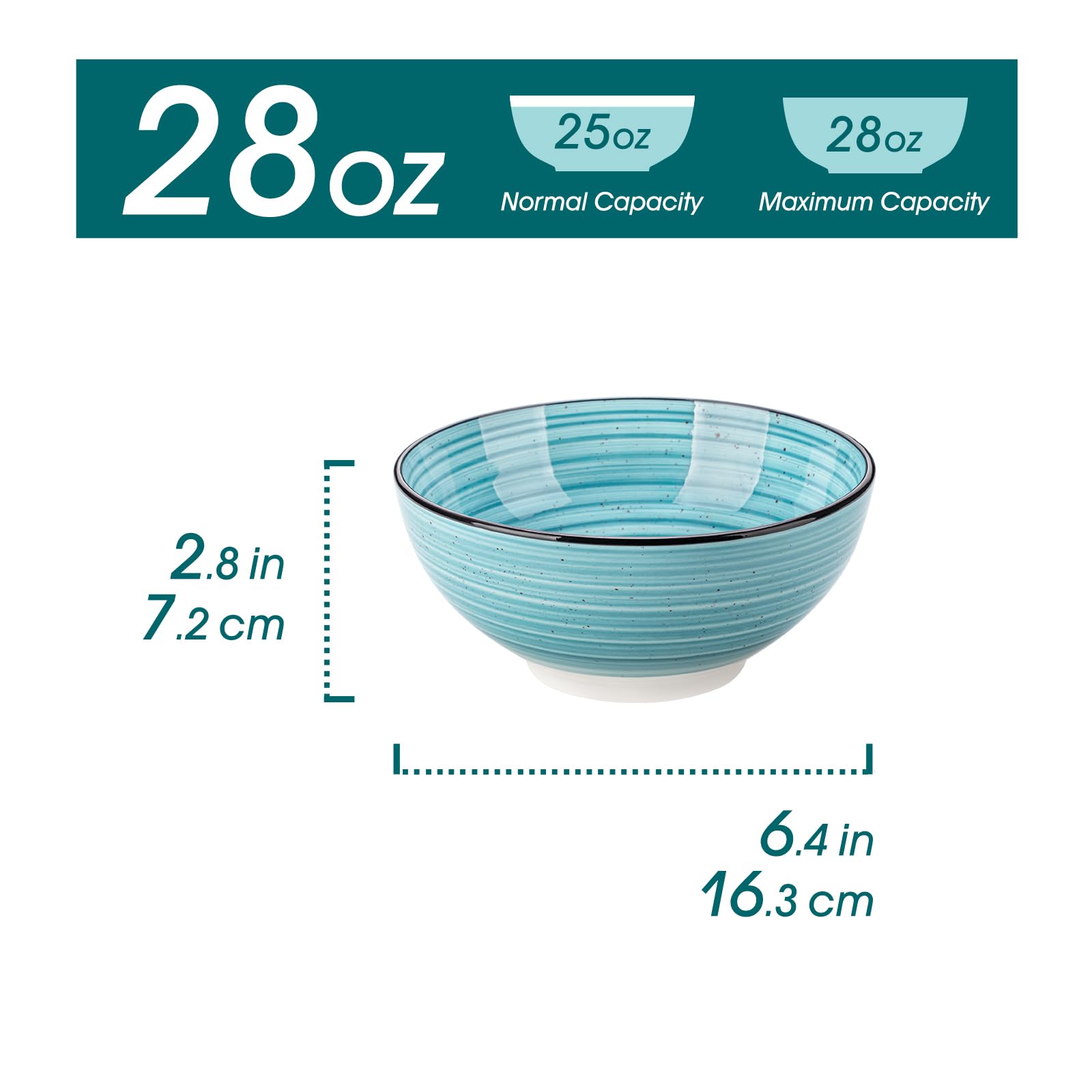 vancasso BONBON Cuencos de Cereales 840ml, Tazones de Sopa de 16.3cm, Cuencos Grandes de Gres para Desayuno, Pasta, Ensalada, Apta para Microondas y Lavavajillas, Pintados a Mano, Juego de 6, Azul