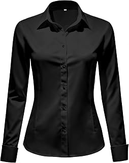 Okdance Damen Langarmbluse, Stretch, tailliert, formell, Knopfleiste, Hemd, Knitterfalten, Business, Freizeit, Arbeit, Büro, Damenblusen
