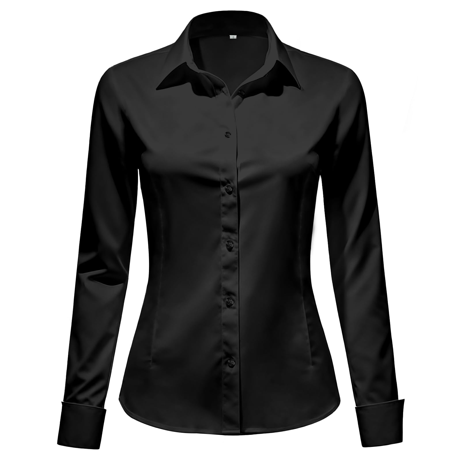 Okdance Camicetta da donna a maniche lunghe, elasticizzata, aderente, formale, con bottoni, per lavoro, lavoro, ufficio, camicette da donna