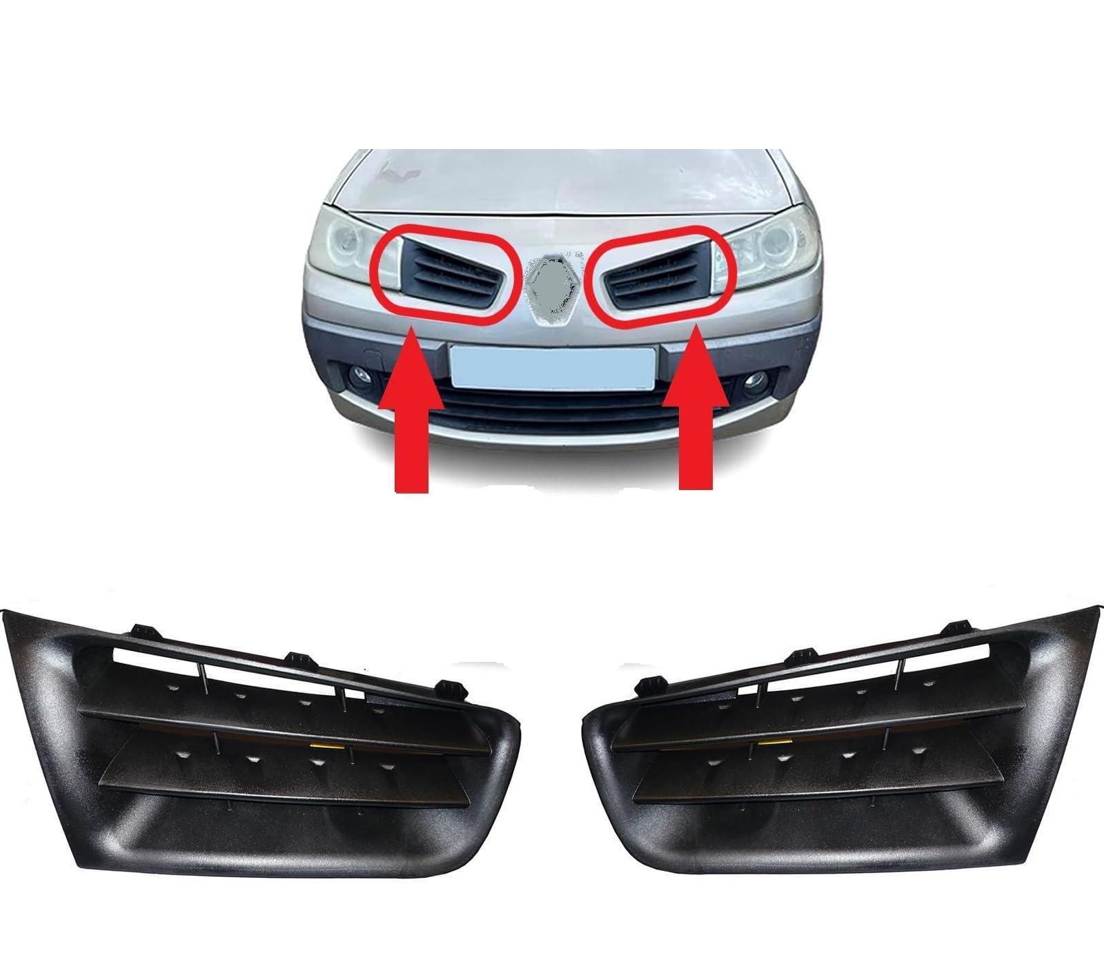 Rejillas para parachoques delantero (izquierda y derecha) para Megane II Fase II 2006-2009 OE: 7701476893