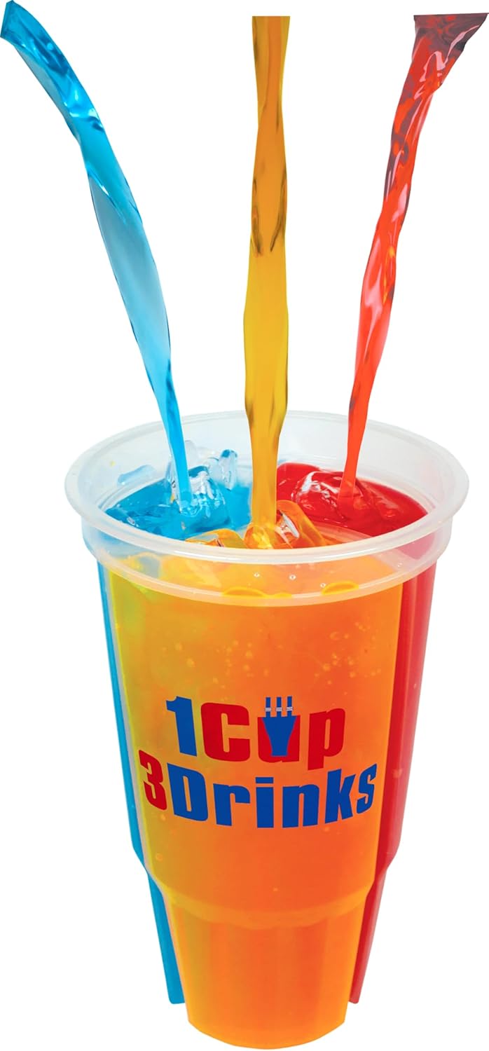 WesCup – World's First Ever 3-Compartment Reusable Souvenir Drinking Cup with 3 Straws for Hot and Cold drinks, BPA free, Dishwasher Safe - 24oz
