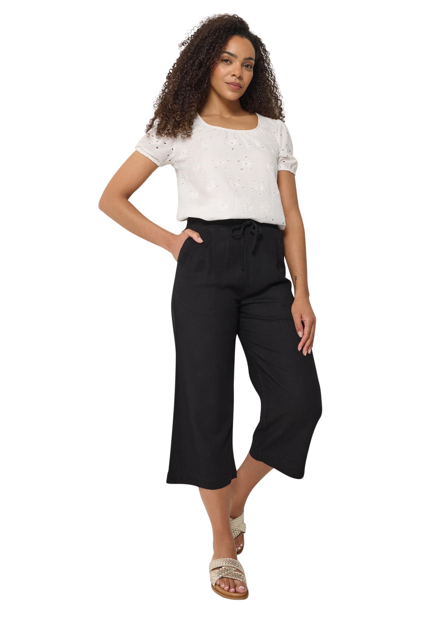 M&Co Women's Black Linen Culottes Trouser In | : Size 14