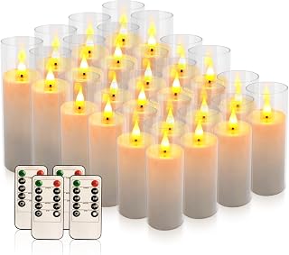 24-Pack Premium Flameless LED Candles - Elegant White & Clear Acrylic Pillar Design with Realistic Flickering Flame, Remote Control & Timer for Weddings, Christmas, Halloween & Home Decor