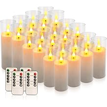 24 Pcs Acrylic LED Flameless Candles with 4 Remote,White,Flickering, Clear, Suitable for Wedding, Party, Home Decoration & Outdoor.