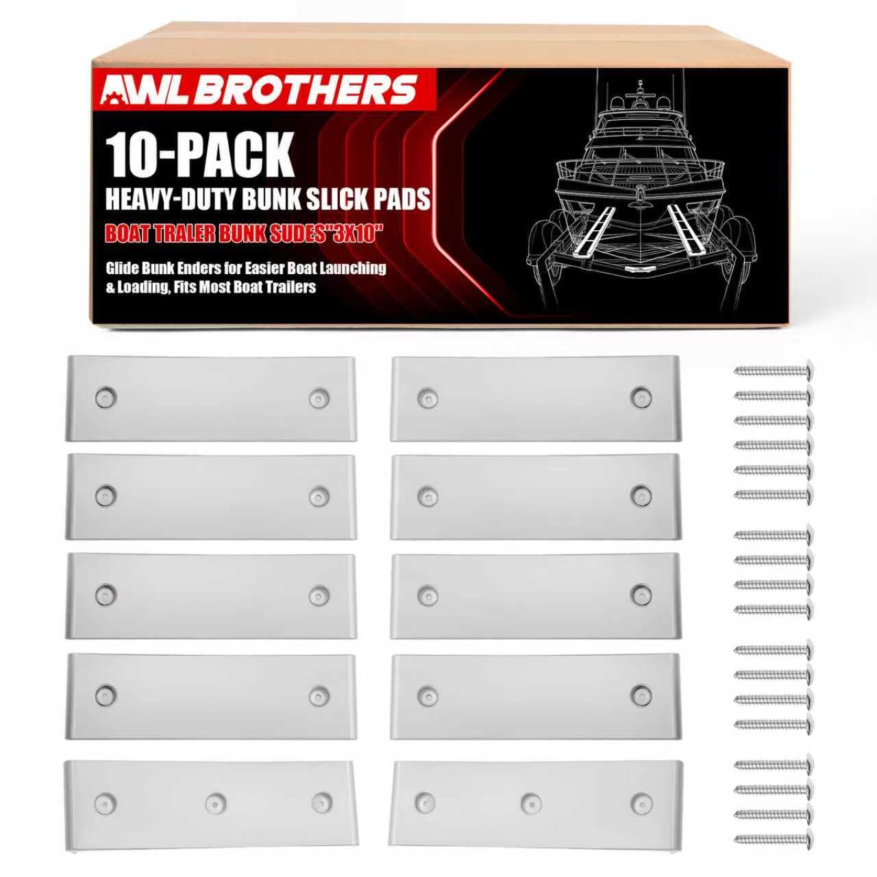 Boat Trailer Bunk Slides 3" x 10", Heavy Duty Bunk Slick Pads 10-Pack, Glide Bunk Enders for Easier Boat Launching & Loading, Fits Most Boat Trailers