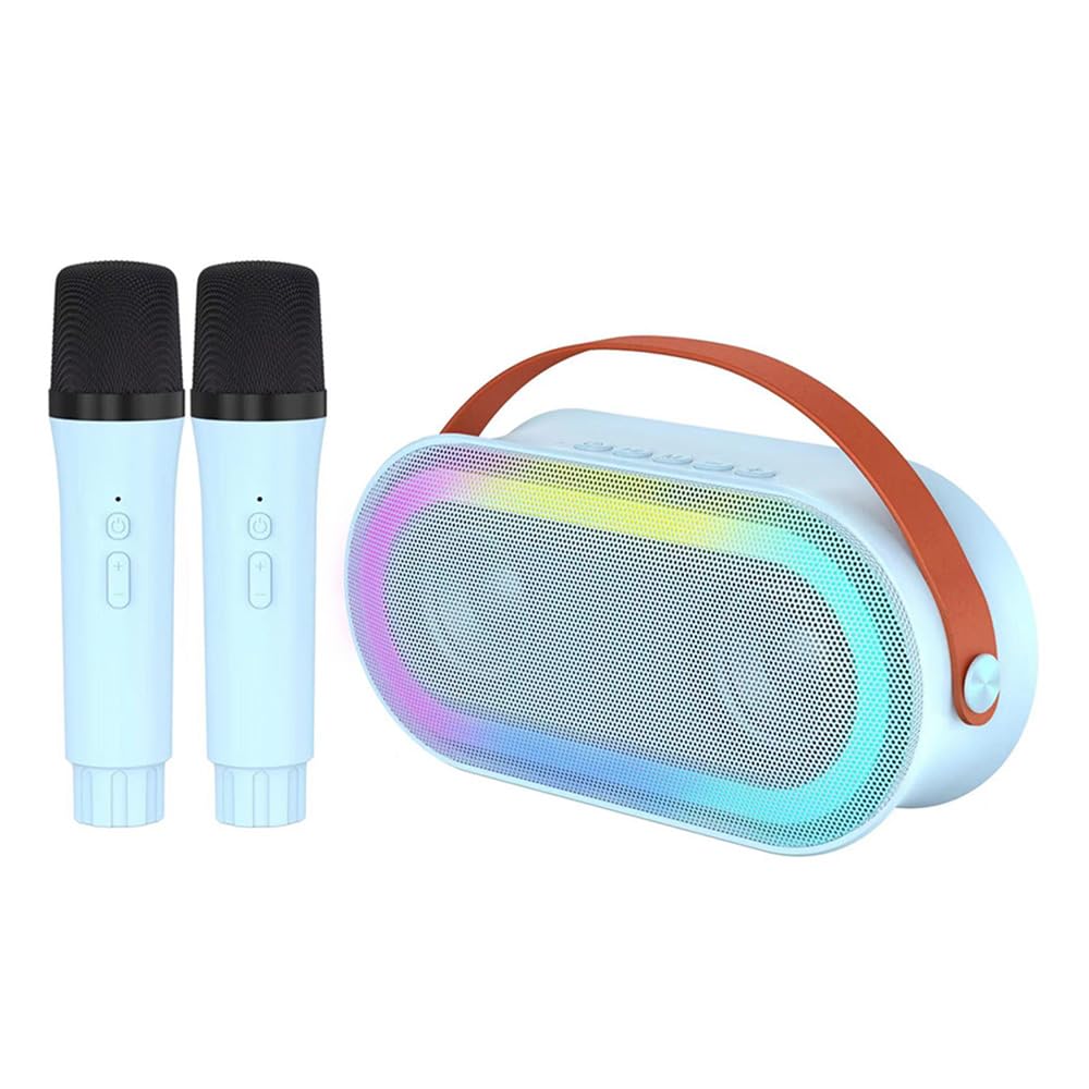 Máquina de karaoke con 2 micrófonos inalámbricos, altavoz BT portátil, recargable, 10 W, luces LED de alta fidelidad, micrófono de mano, altavoz de karaoke, regalos para niñas y niños, fiesta