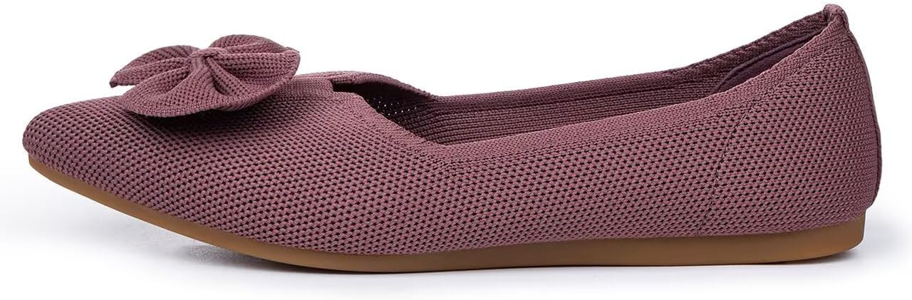 Women's Pointed Toe Ballet Flats with Bow | Comfortable Knit Dressy Shoes for Women | Casual Work Business Office Slip-on Flats