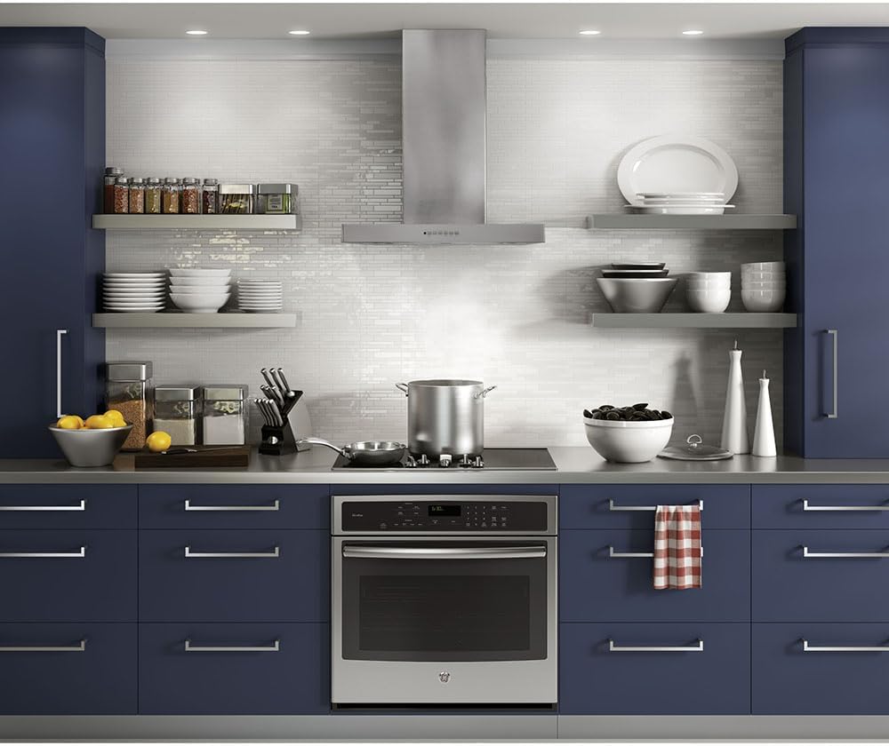 GE Wall Mount Range Hood | 30 Inch Kitchen Exhaust Fan with 4 Speeds, Dimmable LED Lights | Chef Connect Remote Control Included | Designer Kitchen Vent for Entertainers | 350 CFM | Stainless Steel