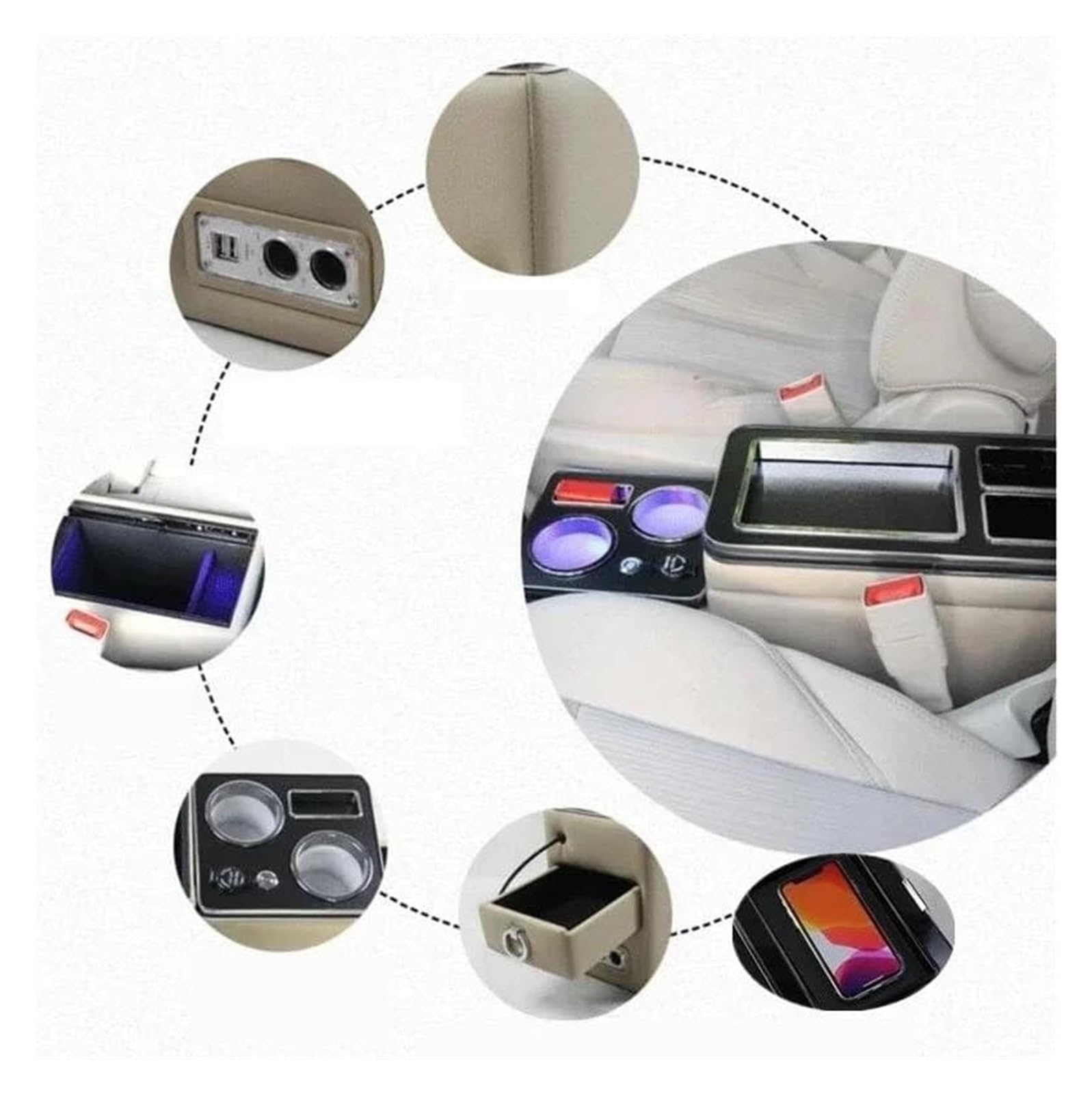 Braccioli per Auto per VW per Caravelle per M&ultivan T4 T5 T6 2003-2023 Bracciolo Centrale con Ricarica Wireless per Telefono(for 4th Beige)