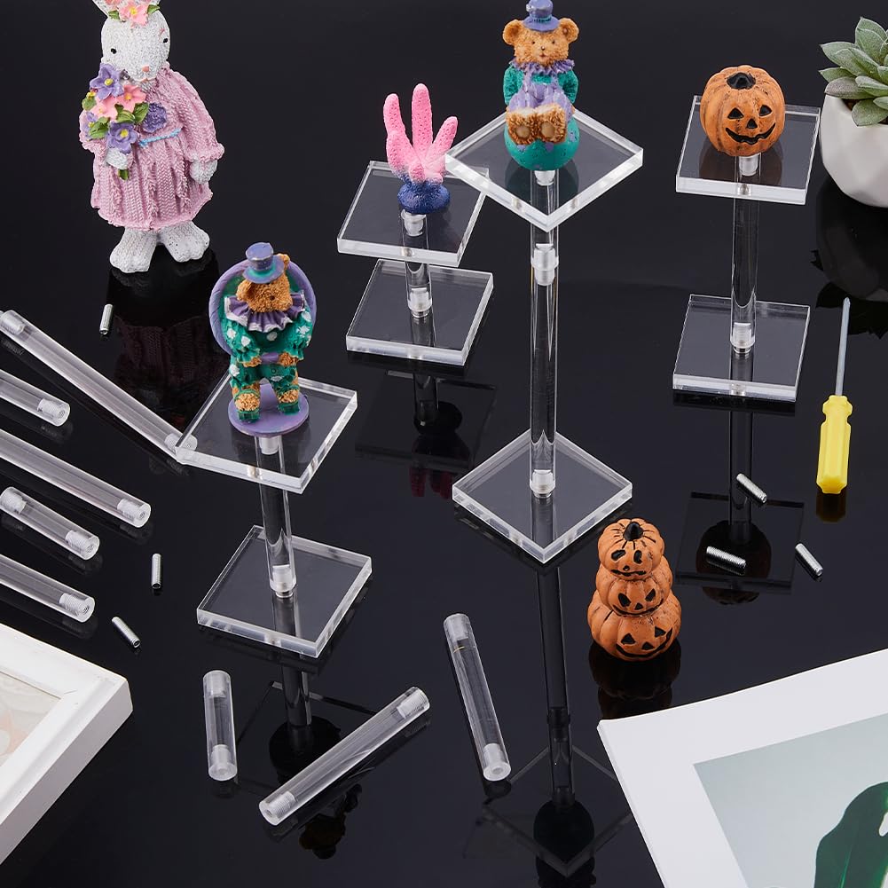 DICOSMETIC 4 piezas miniaturas de vuelo soporte de exhibición acrílico pedestales de combate cuadrados soporte de pantalla de combate transparente con 14 varillas para mesa RPG y juegos de mesa