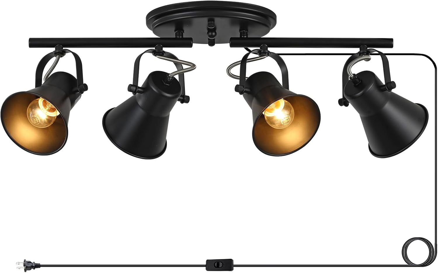 SEEBLEN Modern Plug-in Ceiling Lighting,4 Light Track Lighting Fixtures, Industrial Black Kitchen Track Lighting Fixtures Ceiling for Kitchen, Living Room, Dining Room, Hallway.