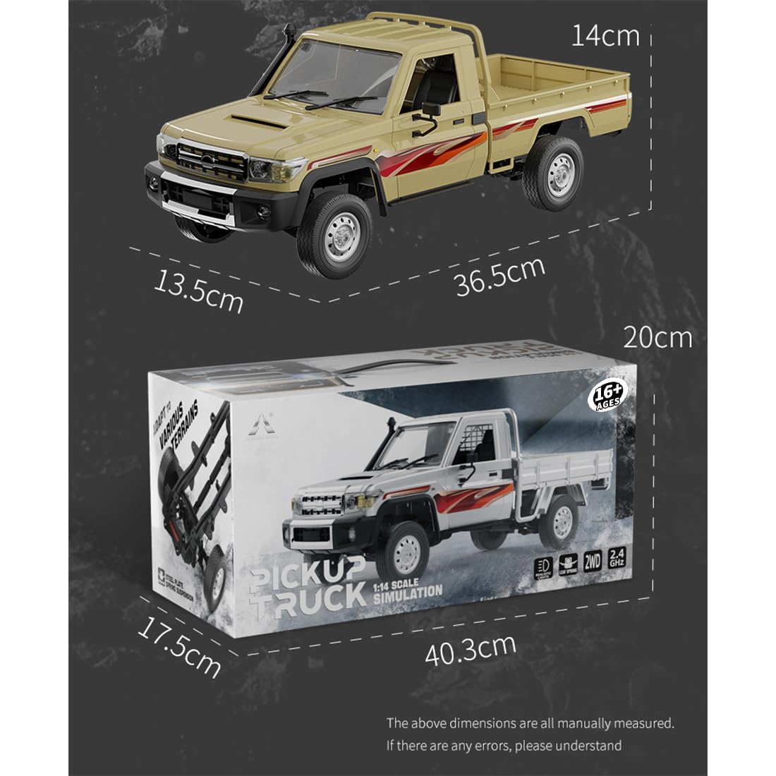 Zdalnie sterowany pickup, skala 1/12, 2,4G w pełni proporcjonalny samochód RC pickup z niezależnym zawieszeniem i połączonymi światłami LED, pojazd RC crawler, pojazd hobbystyczny dla